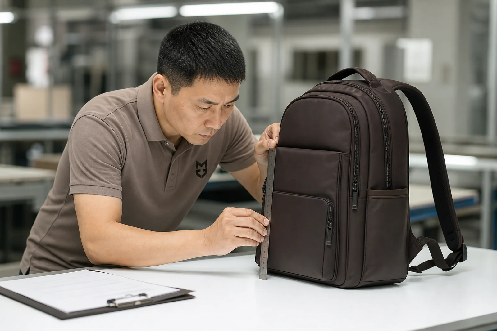 Finished backpack quality and measurement check