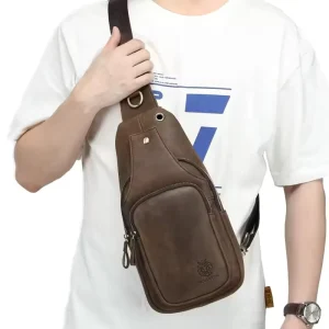 100% Genuine Leather Chest Bag Casual Triangle Crossbody Design Travel Shoulder Bag Sports Travel Hiking Trekking Bag