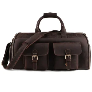 100% Leather Cowhide Dry wet Separation Fitness Garment Duffel Bag Hand Luggage Men’s Genuine Real Travel