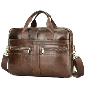 14 Inch Genuine Leather Messenger Briefcase for Men Business Men’s Laptop Bag with Waterproof Feature for Daily Use