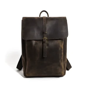 14 Inch Men’s Vintage Crazy Horse Leather Backpack Genuine Leather Zipper Waterproof Polyester Lining Custom Day