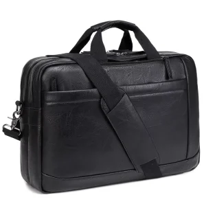 15 Inch Laptop Briefcase PU Leather Business Backpack Suitcase Sling Messenger Bag with Zipper Closure for Men