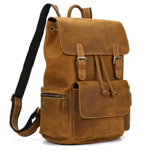 17 Inch Laptop Backpack Travel Bagpack Daypack Men Women Bags Crazy Horse Leather Men’s Leather Backpack