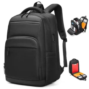 17 Inch Waterproof Oxford PU Black Business Laptop Backpack Custom Logo Zipper USB for Men’s