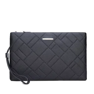 2019PU Leather Men’s Clutch Bag Fashion Casual Large capacity Business Lattice Tide Multi card Envelope Bag Waterproof Zipper