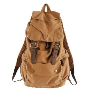 2105 Rock Style Men’s Durable Canvas Natural Hiking Backpack Polyester Lining String Closure for Outdoor Adventure