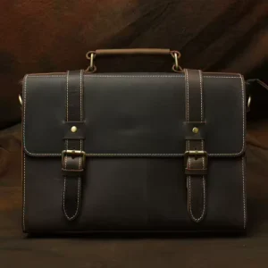2808 Men’s Genuine Leather Soft Briefcase Business Laptop Bag with Zipper Closure