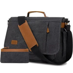 2PCS Men’s Vintage 17.3 Inch Waterproof Durable Casual Sling Briefcase Laptop Messenger Bag Heavy Canvas Portable Business