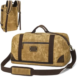 3 Ways Use Backpack Travel Bag Men’s Overnight Weekend Carryon Hand Bag Waxed Canvas Duffle Bag for Men Travel