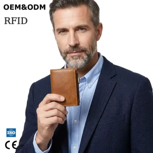3161 Premium Elegant Retro Cowhide Solid Color Genuine Leather RFID Coin Purse for Daily Commuting Business Travel Men Gift