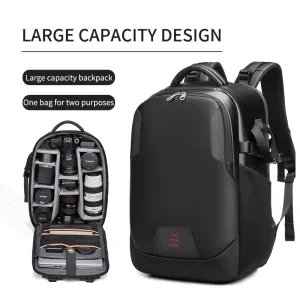 35L Capacity Laptop Backpack with Detachable Partition Side Tripod Holder Strap Multi Pocket Men’s Camera Backpack