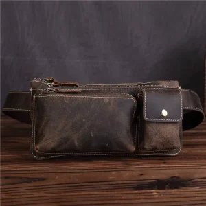 3612 Men’s Casual Retro Waist Bag Genuine First Layer Cowhide Multifunctional Crossbody Waterproof for Mobile Phone Cashier Use