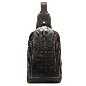 3D Crocodile patterned Chest Bag Genuine Cowhide Leather Men’s Single Shoulder Bag