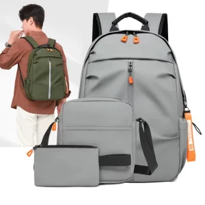 3piece Men’s Large Capacity Laptop Backpack Waterproof Polyester Lining Business Style with USB Charging for Travel Outdoor Use