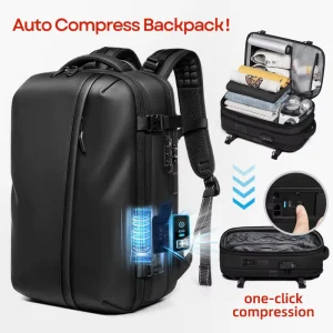50% More Space Waterproof Expandable Laptop Bag for Business Travel TSA Lock USB Port Men’s Backpack with Vacuum Compression