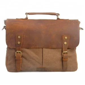 6807 Custom Order Men’s Vintage Genuine Leather Canvas Zipper Closure Casual Sling Shoulder Bag 35x25x10cm All Seasons
