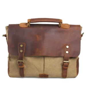6807 Men’s Vintage Leather Canvas Messenger Bag Men’s Cross Body Bag