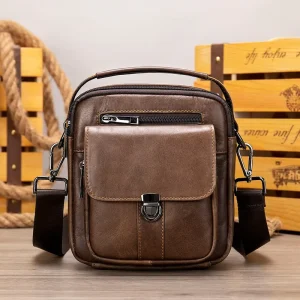 7438 Men’s Genuine Leather Messenger Bag Man Handbags Over the Shoulder Crossbody Bag for Men Shoulder Bag