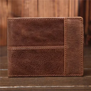 8064 Retro Men’s Oil Wax Genuine Cowhide Leather Top Layer Multi Functional Short Horizontal Wallet