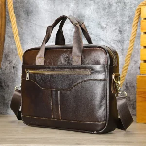 8824 Custom logo Men’s Genuine Leather Briefcase Waterproof Laptop Handbag Shoulder Bag Business Brief case