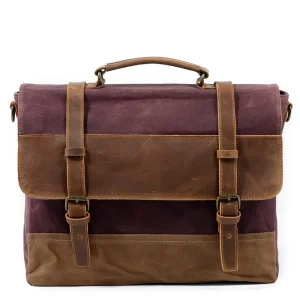 88806 Men’s Vintage Waterproof Oil Waxed 16 oz Canvas Leather Trim Durable High Quality Laptop Bag Long Shoulder Strap