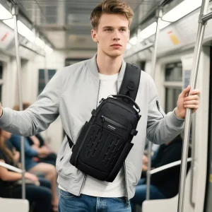 9879 Men’s Waterproof Polyester Crossbody Sling Bag Lightweight Chest Pack Adjustable Strap Letter for Summer Hiking