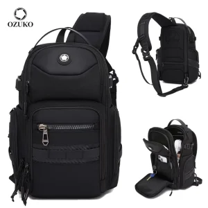 9928 Men’s Tactical Crossbody Bag Water Resistant Multi Pocket Sling Backpack for Cycling & Travel Compact Shoulder Bag