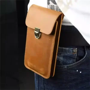 AIGUONIU Online Men’s High Quality Crazy Horse Leather Fanny Pack Vintage Style Small Waist Bag Fashion Hip Belt with Cell Phone Pouch