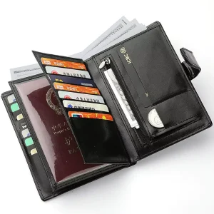 Accept Custom Logo Men PU Leather Passport Cover Large Capacity Card Holder Case Male Business Coin Purse Wallets