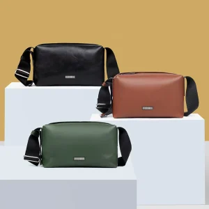 Aijiang Genuine Leather Men’s Crossbody & Shoulder Bag with Polyester Lining Ultra Light Design Large Capacity All Seasons
