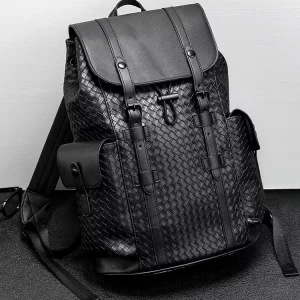 All-match Backpack Portable PU Woven Men’s Bag