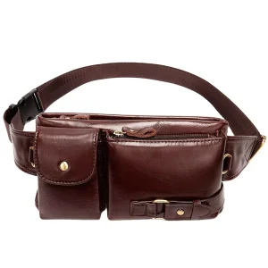 American Men Genuine Cow Leather Belt Bag for Men Women Retro Oil Waist Pack Shoulder Bags 6 Inch Phone Pocket