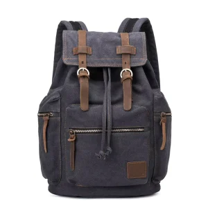 American Retro Style Men’s Casual Backpack Waterproof Bags with Canvas and Leather Strap Pockets