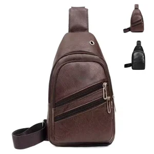 Anhui 367 Fashion Unisex Chest Bag Outdoor Crossbody Single Shoulder PU Leather Bag with Zipper Closure Men’s Style