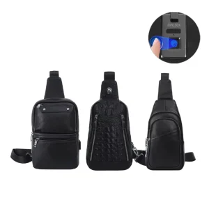 Anti Theft Fashion PVC Crossbody Chest Bag for Men with Fingerprint Lock Zipper Closure Waterproof Motion Detection
