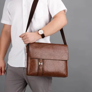Anti Theft Large Capacity PU Leather Shoulder Messenger Bag for Men Outdoor Custom Logo