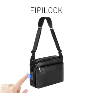 Anti Theft Men’s Genuine Leather Shoulder Crossbody Bag Luxury Fipilock Fingerprint Shoulder Bag with Fingerprint Lock