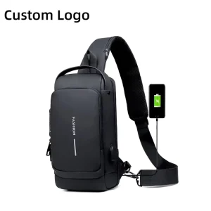Anti-Theft PU Material Men’s Chest Bag Waterproof with USB Charging Port Crossbody Sling Bag Single Shoulder Bag