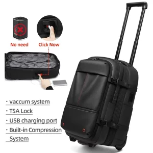 Anti Theft USB Port Trolley Backpack for Travel Business Dry Wet Separation Laptop Sleeve One Button Vacuum Compression Backpack