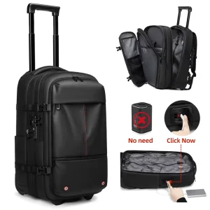Anti Theft USB Port Trolley Backpack for Travel Business with One Click Vacuum Valve Comfortable Shoulder Strap Men’s Backpack