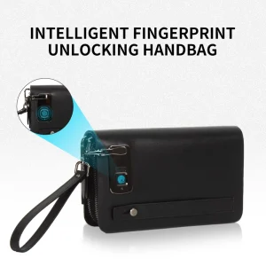 Anti theft Fingerprint Lock Clutch Bag for Men Business Leather Hand Purse