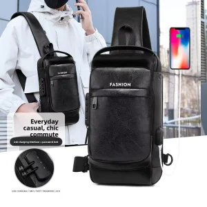 Anti theft Men’s PU Zipper Combination Lock Waterproof Crossbody Bag Large Capacity for Travel