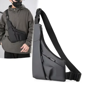 Anti-theft Nylon Fashion Sling Chest Bag Men’s Lightweight Durable Waterproof Zipper Closure Triangle Casual Left