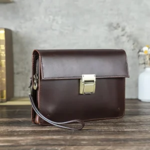 Anti theft Oil Bead Leather Clutch Hand Bag Men Multi Compartment Men’s Clutch With Coded Lock Detachable Wrist Strap