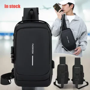 Anti theft Outdoor Travel Casual Hiking Waterproof Sling Shoulder Adjustable Strap Crossbody Man Chest Bag With Usb Charge