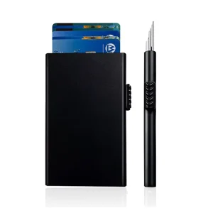 Automatic Pop-Up RFID Credit Card Men’s Wallet Aluminum Alloy Card Box Anti-Degaussing Theft Brush Metal Card Bag Wallets