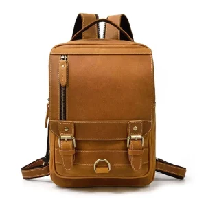 BEARKY Crazy Horse Leather Backpack Daypack Vintage Buckle Travel Rucksack Multi Compartment Hiking Laptop Bookbag for Men