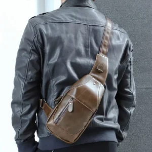 BEARKY Custom Leather Men’s Sling Chest and Shoulder Bag Anti Theft Shoulder Leather Bags for Men