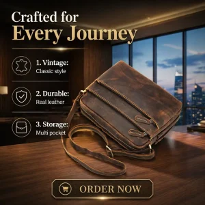 BEARKY Men’s Genuine Leather Satchel Bag Vintage Top Handle Shoulder Crossbody Messenger Briefcase Large Capacity Work Travel