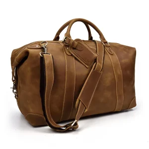 BEARKY Premium Genuine Leather Men’s Duffel Bag with Zipper Closure ENGLAND STYLE Lightweight Sports Travel Bag